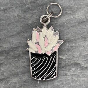 Cute Colorful Pink White and Silver Potted Enamel Flower Basket Charm